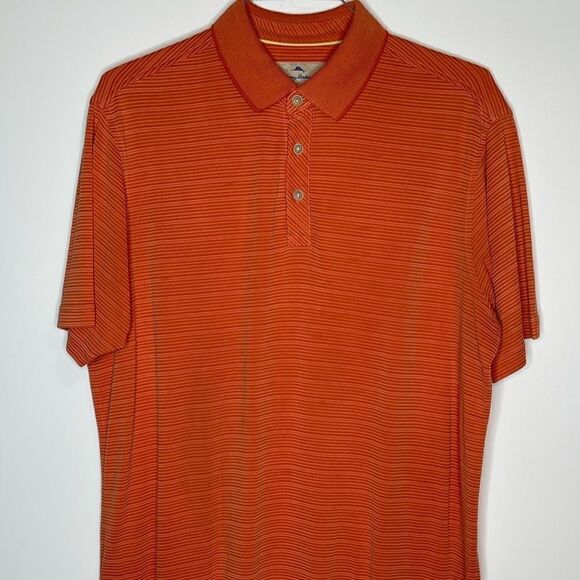 Large Tommy Bahama Tangerine Striped SS Polo - Picture 2 of 4